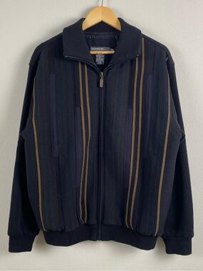 Leo Chevalier Retro Multi Stripe Knit Full Zip Sweater Jacket | Lined | Black